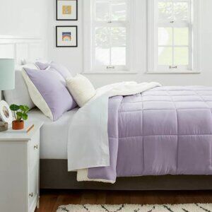 PURPLE- Microfiber Reversible Comforter (TWIN X- Long)-Faux Shearling- Brand New